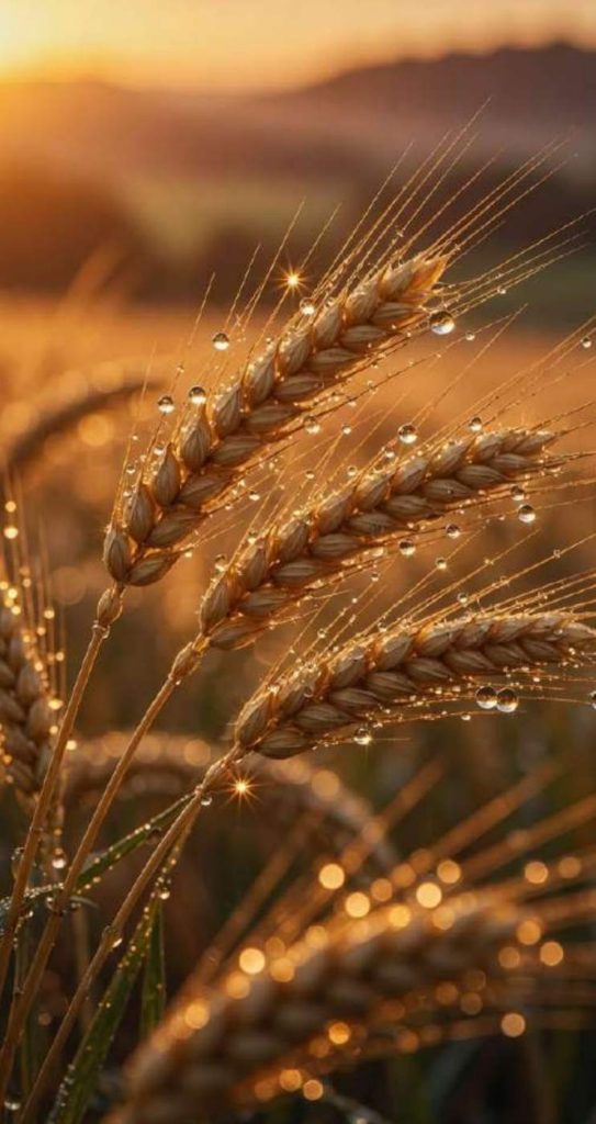 سنابل قمح ذهبية في ضوء الغروب